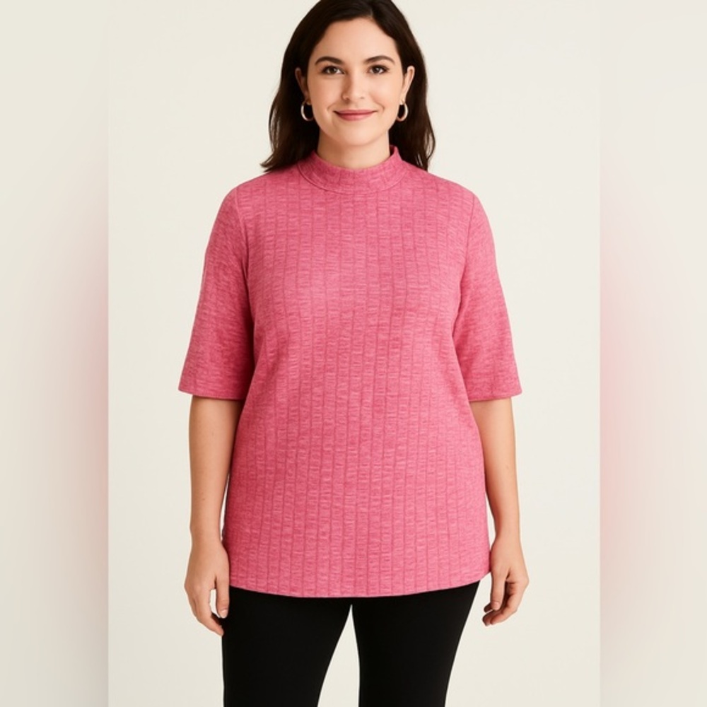 Jessica London, short sleeve red and white turtleneck